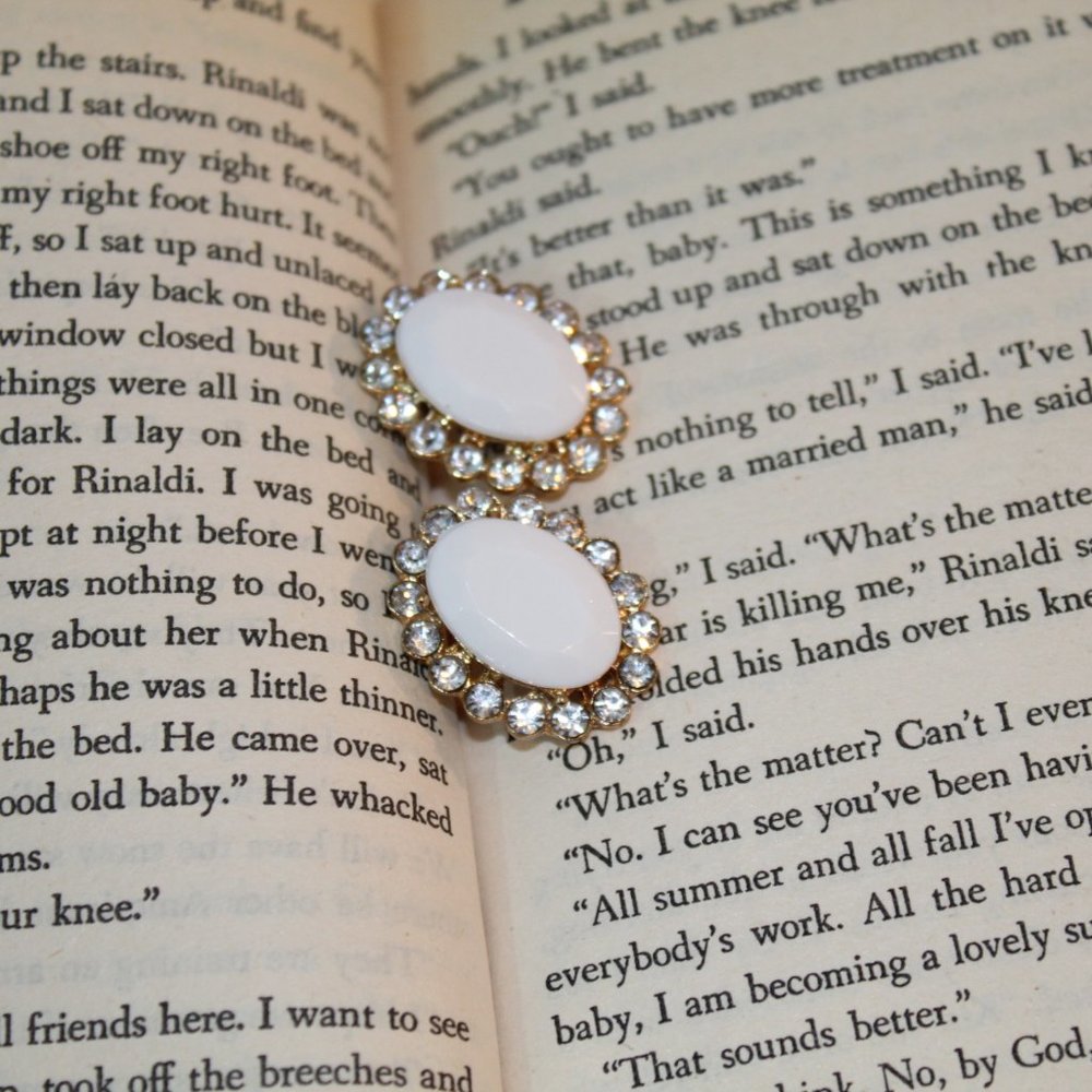 Large Rhinestone Cocktail Earrings White Gold NEW